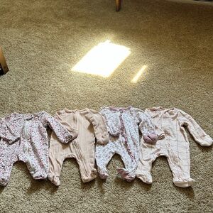 4 Pack- Soft Pink Floral & Ribbed Baby One-Piece Set